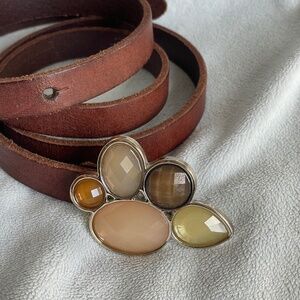 Anthropologie Leather Belt with Jewel Buckle